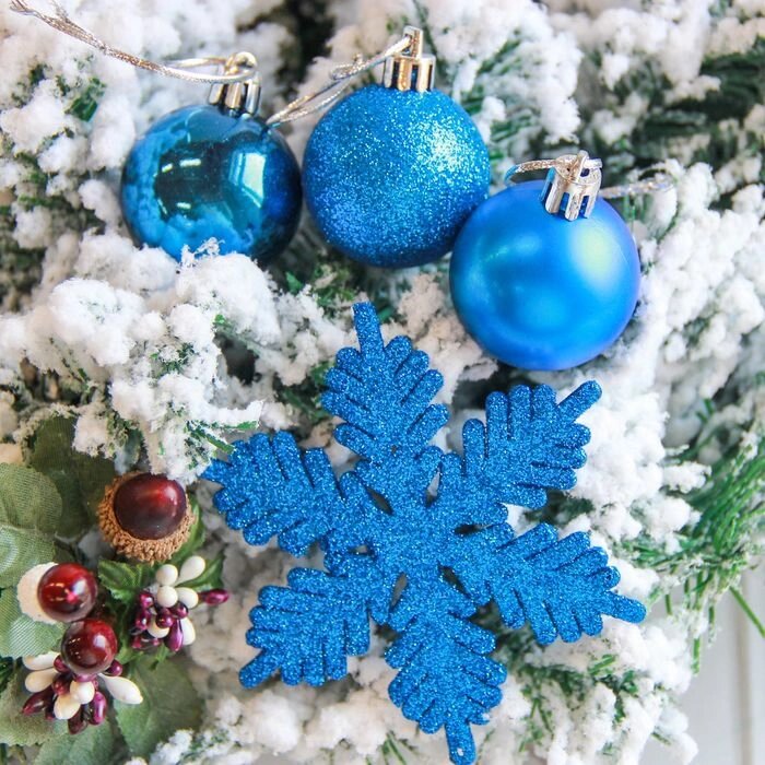 Набор украшений пластик 24 шт "Звезда" (шары, снежинки) синий от компании Интернет-гипермаркет «MOLL» - фото 1