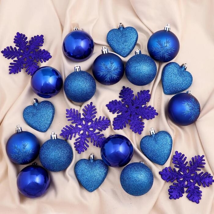 Набор украшений пластик 30 шт "Амур" (16 шаров, 6 сердец, 8 снежинок) синий от компании Интернет-гипермаркет «MOLL» - фото 1
