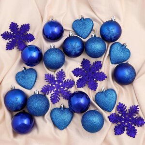 Набор украшений пластик 30 шт "Амур"16 шаров, 6 сердец, 8 снежинок) синий