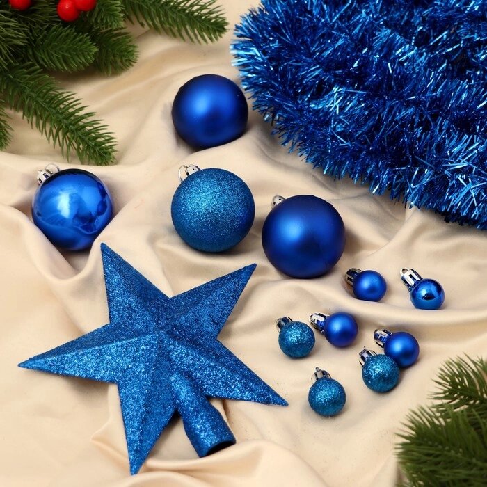 Набор украшений пластик 54 шт "Звёздное небо" мишура 2,5 см, синий от компании Интернет-гипермаркет «MOLL» - фото 1
