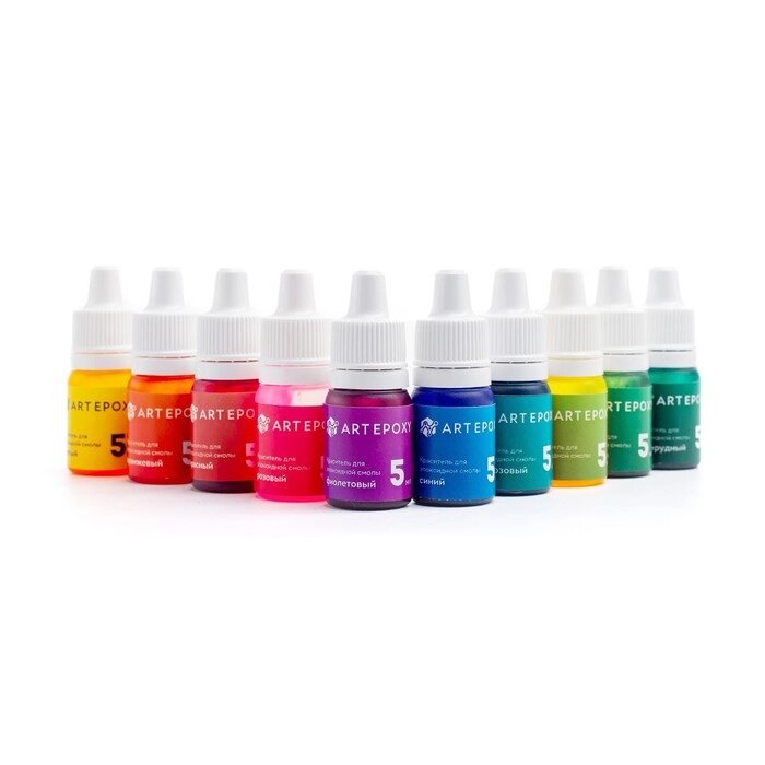 Набор жидких красителей для эпоксидной смолы и силикона (10 цветов оп 5 мл) от компании Интернет-гипермаркет «MOLL» - фото 1
