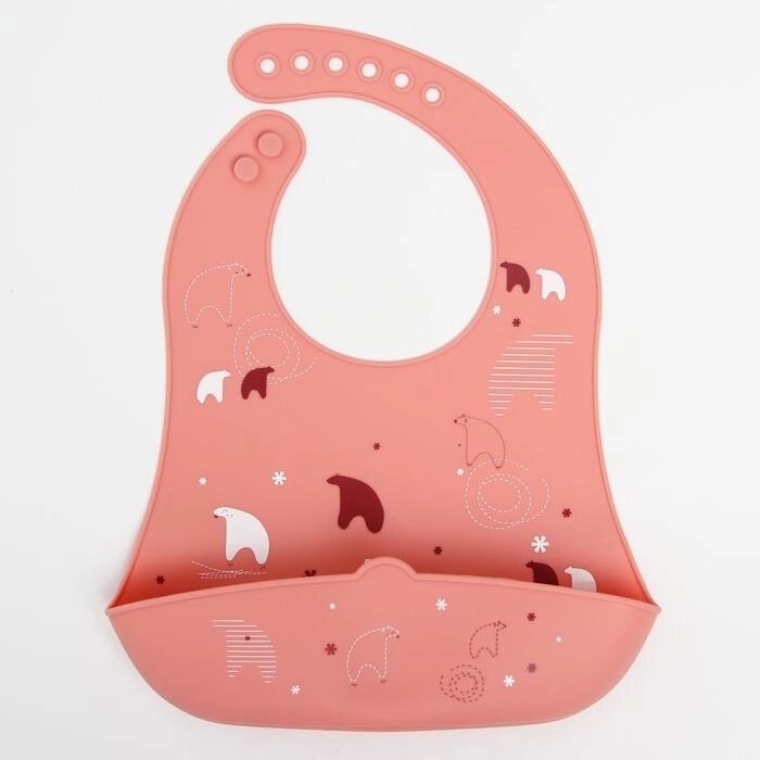Нагрудник детский "Мишка на севере", силиконовый с карманом, цвет розовый от компании Интернет-гипермаркет «MOLL» - фото 1