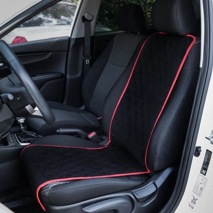 Накидка на переднее сиденье, велюр, размер 35 х 130 см, черный с красным кантом от компании Интернет-гипермаркет «MOLL» - фото 1