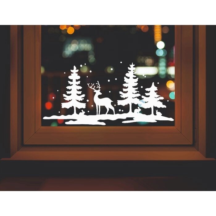 Наклейка декоративная для окон "Олень в лесу" 50х24 см (снег 10х20 см) от компании Интернет-гипермаркет «MOLL» - фото 1
