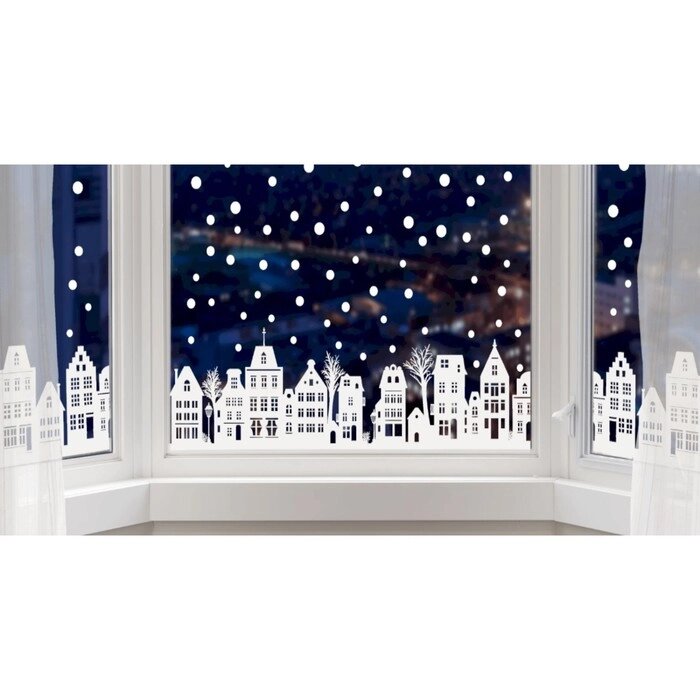 Наклейка декоративная для окон "Снежный город" 140х25 см (снег 10х40 см) от компании Интернет-гипермаркет «MOLL» - фото 1