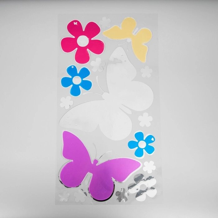 Наклейка интерьерная зеркальная "Бабочки в саду" цветная 61х32 см от компании Интернет-гипермаркет «MOLL» - фото 1