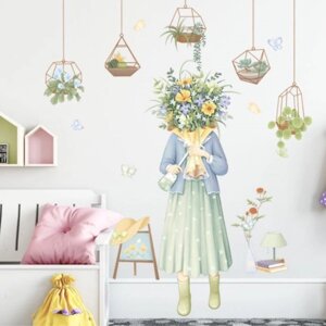 Наклейка пластик интерьерная цветная "Девушка с полевыми цветами"набор 2 листа 30х85 см