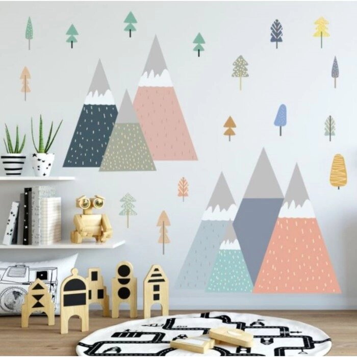 Наклейка пластик интерьерная цветная "Горы и деревья" набор 2 листа 36х60 см от компании Интернет-гипермаркет «MOLL» - фото 1