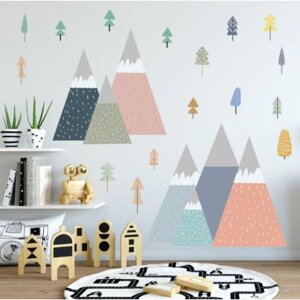 Наклейка пластик интерьерная цветная "Горы и деревья" набор 2 листа 36х60 см