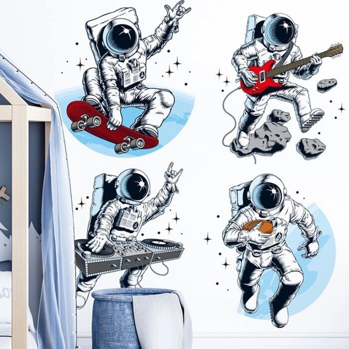 Наклейка пластик интерьерная цветная "Космонавты и музыка"   84,5 *60 см от компании Интернет-гипермаркет «MOLL» - фото 1