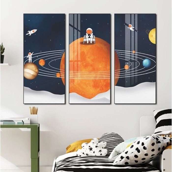 Наклейка пластик интерьерная триптих "Космонавты в космосе" набор 3 листа 29,5х61 см от компании Интернет-гипермаркет «MOLL» - фото 1