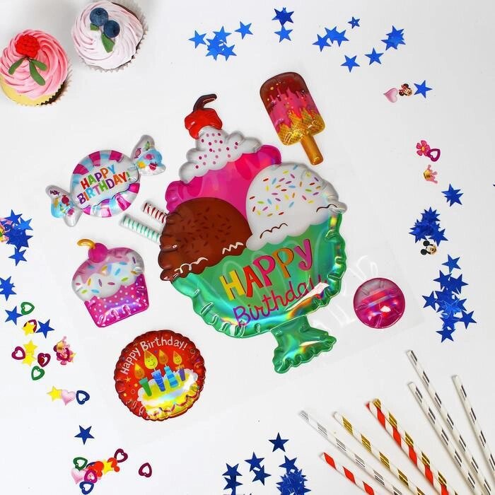 Наклейки на воздушные шары "С днём рождения", сладости от компании Интернет-гипермаркет «MOLL» - фото 1