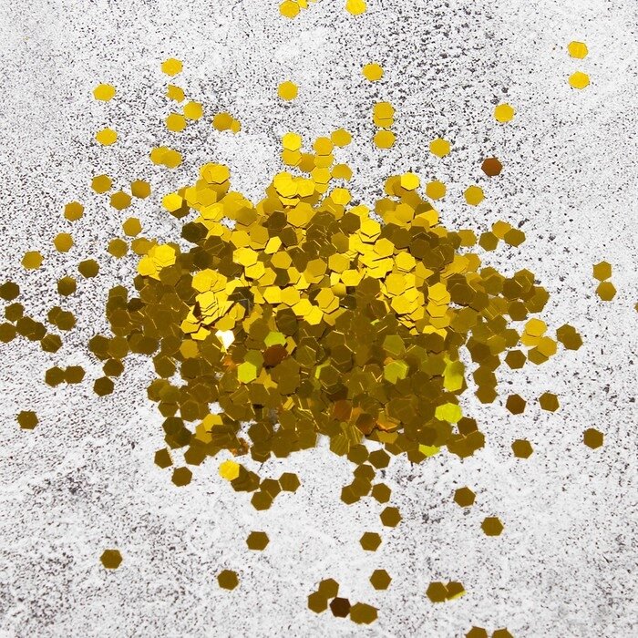Наполнитель для шара "Конфетти шестиугольник", 4 мм, цвет золотой, 100 г от компании Интернет-гипермаркет «MOLL» - фото 1