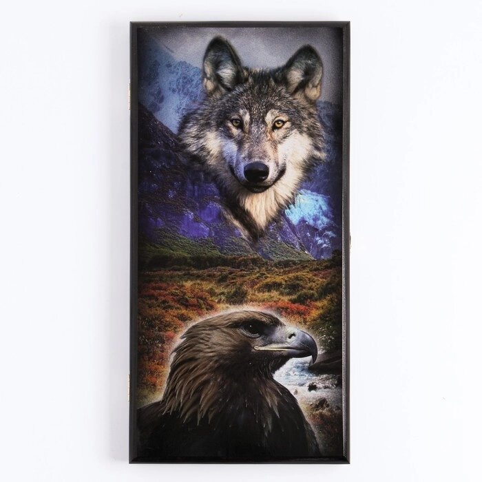 Нарды "Волк и орел", деревянная доска 50 x 50 см, с полем для игры в шашки от компании Интернет-гипермаркет «MOLL» - фото 1