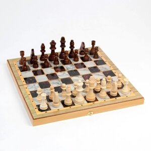 Настольная игра 3 в 1 "Мрамор"шахматы, шашки, нарды (доска дерево 40х40 см)