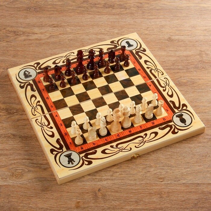 Настольная игра 3 в 1 "Статус": шахматы, шашки, нарды (доска дерево 50х50 см) от компании Интернет-гипермаркет «MOLL» - фото 1