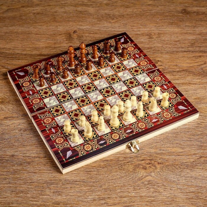 Настольная игра 3 в 1 "Узоры": нарды, шашки, шахматы, поле 29х29 см, дерево от компании Интернет-гипермаркет «MOLL» - фото 1