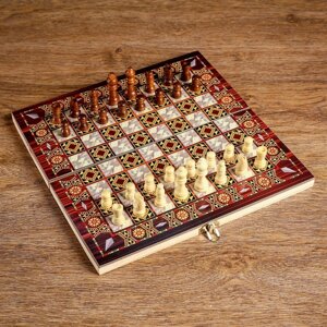 Настольная игра 3 в 1 "Узоры"нарды, шашки, шахматы, поле 29х29 см, дерево