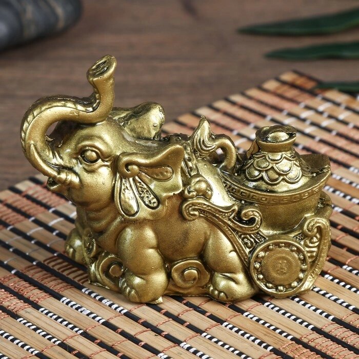 Нэцке полистоун под бронзу "Слон с тележкой золота" 7х4х8,5 см от компании Интернет-гипермаркет «MOLL» - фото 1