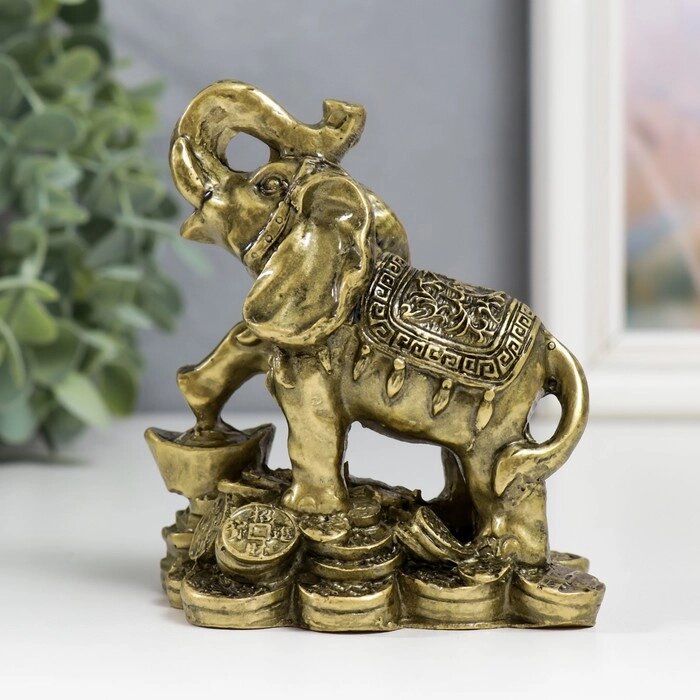 Нэцке полистоун "Слон с монетами" бронза 8,5х8 см от компании Интернет-гипермаркет «MOLL» - фото 1