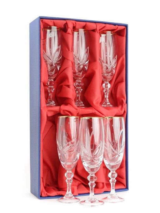 НЕМАН   Фужеры для шампанского хрустальные с позолотой "Цветок" 200 мл 6 шт от компании Интернет-гипермаркет «MOLL» - фото 1