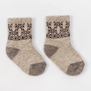 Носки новогодние детские шерстяные Organic "Снежинки", цвет молочный, размер 12-14 см (2)