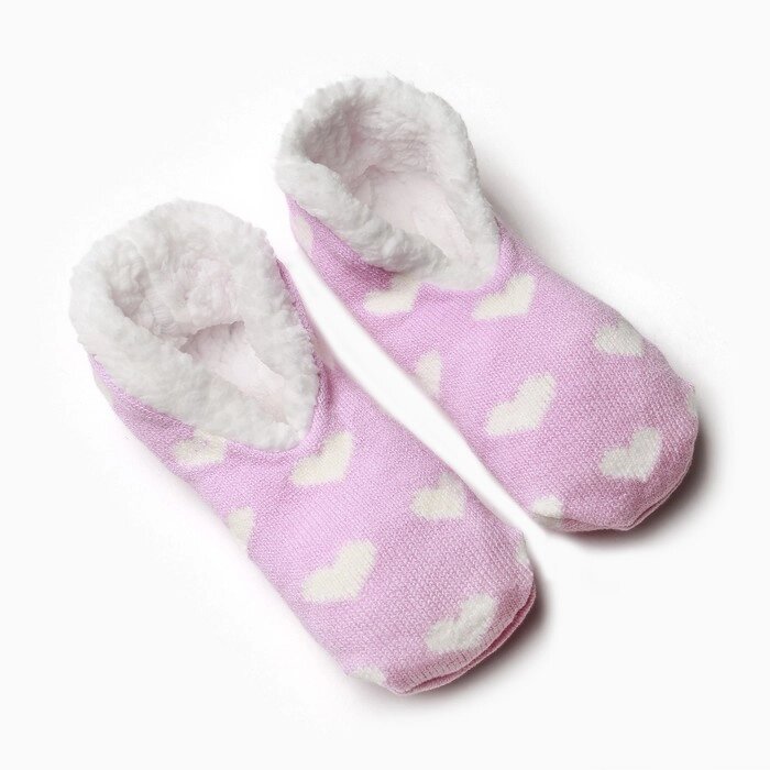 Носки жен укороченные нескользящие с мехом, цвет розовый/белый, размер 36-40 от компании Интернет-гипермаркет «MOLL» - фото 1