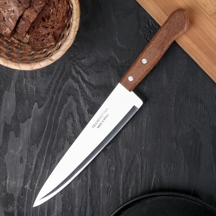 Нож поварской Tramontina Universal, лезвие 22,5 см, сталь AISI 420, деревянная рукоять от компании Интернет-гипермаркет «MOLL» - фото 1