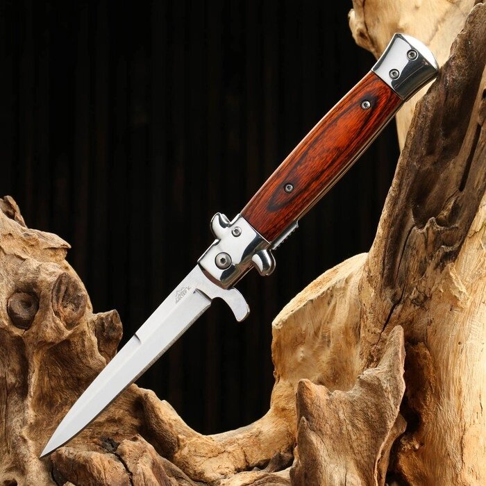 Нож складной полуавтоматический, ручка под дерево, 22,5см, клинок 9,5см от компании Интернет-гипермаркет «MOLL» - фото 1