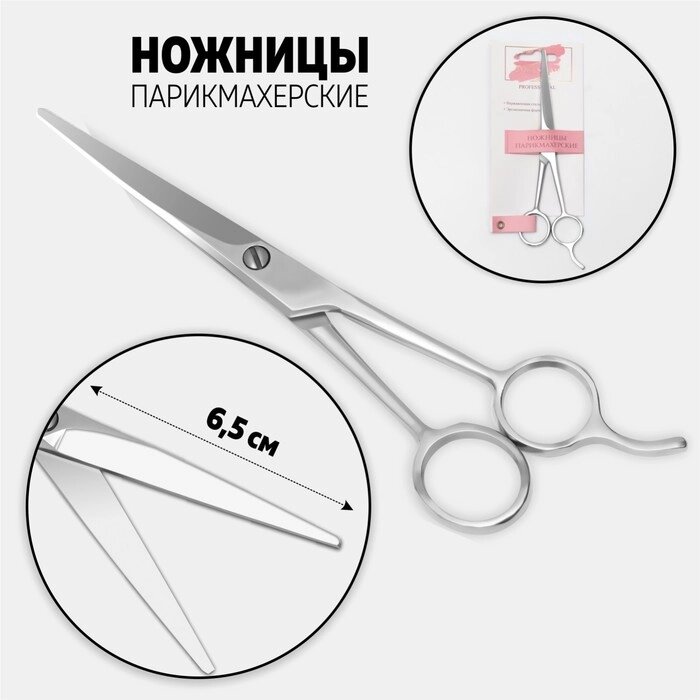 Ножницы парикмахерские с упором, лезвие — 6,5 см, цвет серебряный от компании Интернет-гипермаркет «MOLL» - фото 1