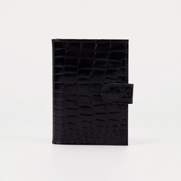 Обложка для автодокументов и паспорта, с хлястиком, крокодил, цвет чёрный от компании Интернет-гипермаркет «MOLL» - фото 1