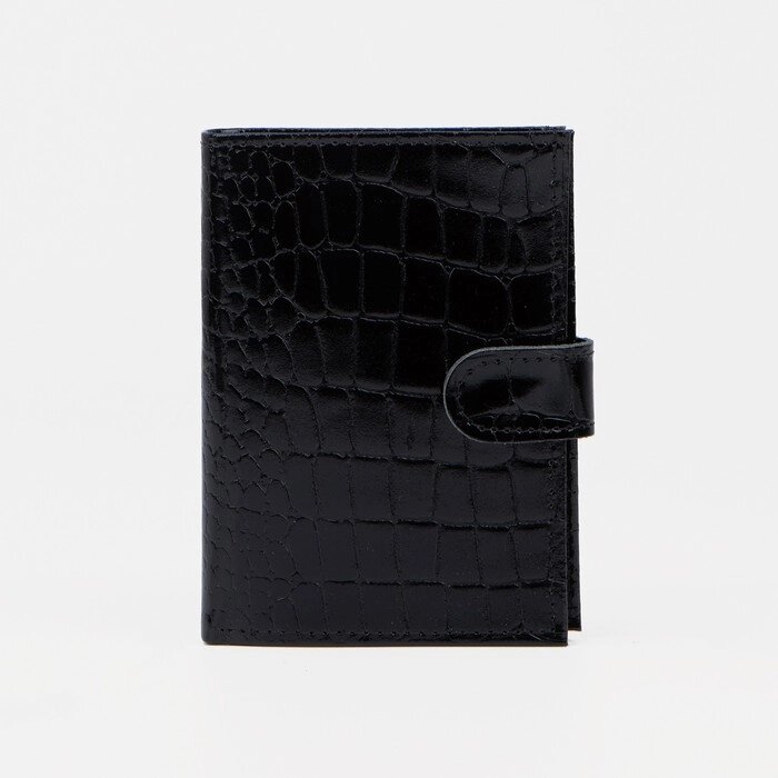 Обложка для автодокументов и паспорта, с хлястиком, отдел для купюр, крокодил, цвет чёрный от компании Интернет-гипермаркет «MOLL» - фото 1