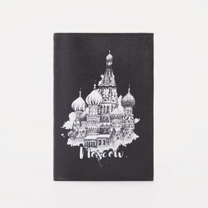 Обложка для паспорта 9,5*0,3*13,5 см, нат кожа, "Собор", черный от компании Интернет-гипермаркет «MOLL» - фото 1