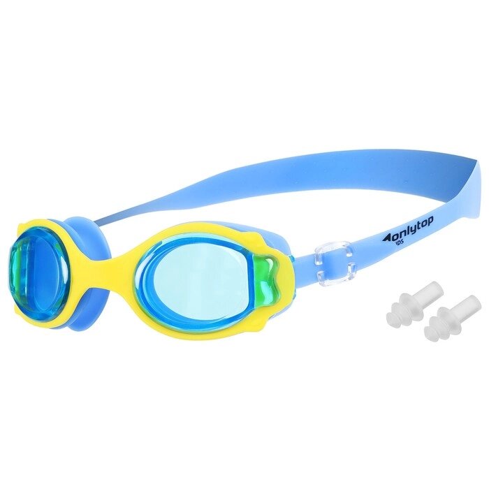 Очки для плавания, детские + беруши, цвет голубой с желтой оправой от компании Интернет-гипермаркет «MOLL» - фото 1