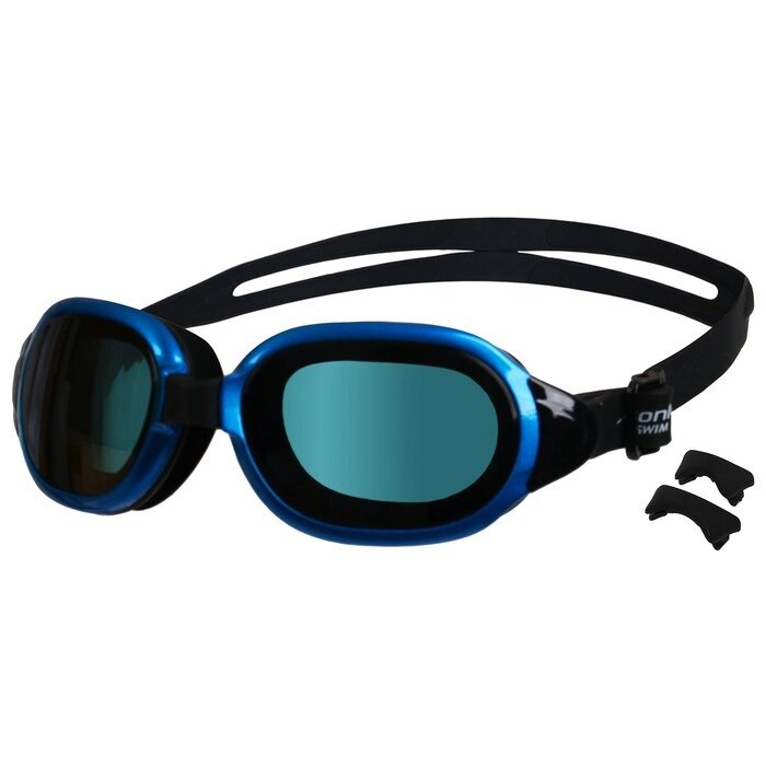 Очки для плавания для взрослых+ набор из 3 носовых перемычек, цвет черно-синий от компании Интернет-гипермаркет «MOLL» - фото 1