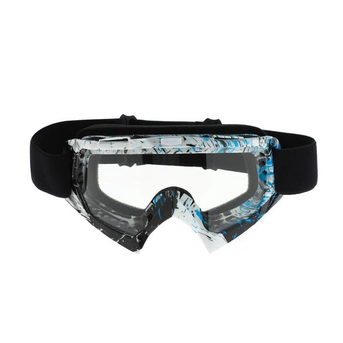 Очки-маска для езды на мототехнике, стекло прозрачное, белый-синий-черный, ОМ-23 от компании Интернет-гипермаркет «MOLL» - фото 1