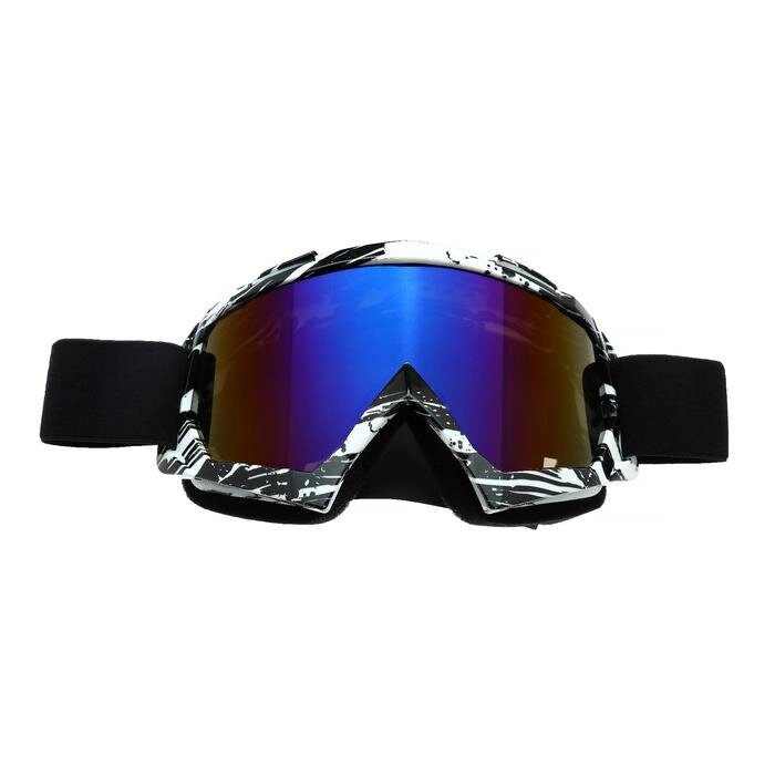 Очки-маска для езды на мототехнике, стекло сине-фиолетовый хамелион, черный-белый, ОМ-18 от компании Интернет-гипермаркет «MOLL» - фото 1