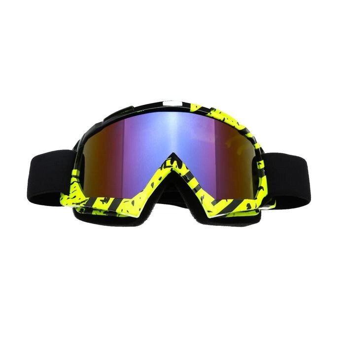 Очки-маска для езды на мототехнике, стекло сине-фиолетовый хамелион, черный-желтый, ОМ-24 от компании Интернет-гипермаркет «MOLL» - фото 1