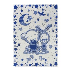 Одеяло байковое Мишка и Зайка 100х140см, цвет синий 400г/м хл100%