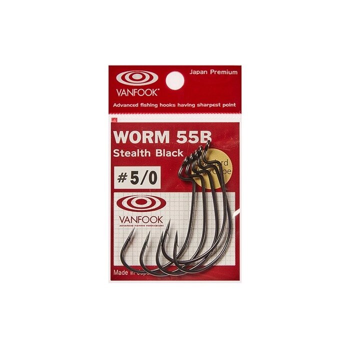 Офсетные крючки VANFOOK Worm-55B Flat, крючок № 2/0, черный, 6 шт., набор, 02995 от компании Интернет-гипермаркет «MOLL» - фото 1