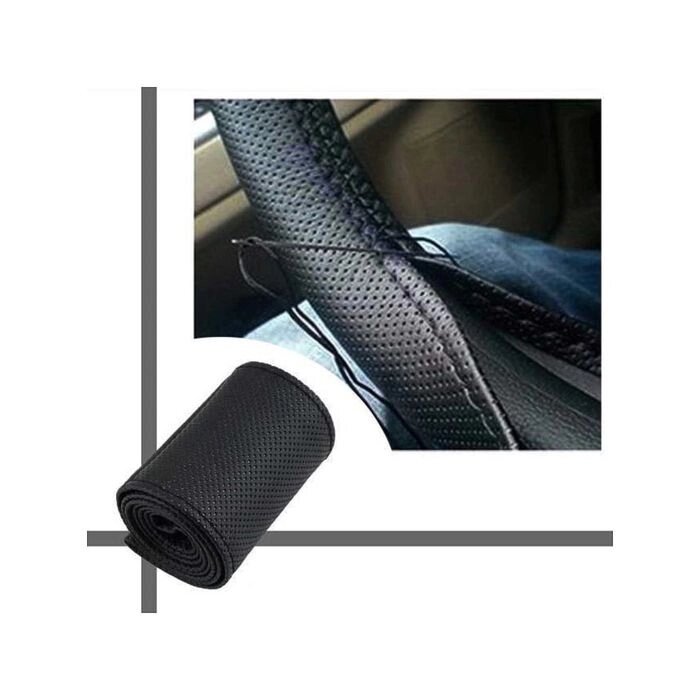 Оплетка на руль со шнуровкой, перфорированная экокожа, чёрный, размер L от компании Интернет-гипермаркет «MOLL» - фото 1