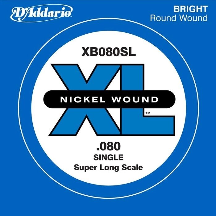 Отдельная струна для бас-гитары D'Addario XB080SL Nickel Wound никелированная, .080, Super Long   45 от компании Интернет-гипермаркет «MOLL» - фото 1