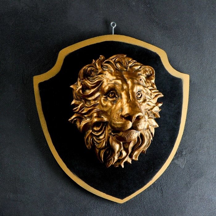 Панно "Голова льва" бронза, щит черный 40см от компании Интернет-гипермаркет «MOLL» - фото 1