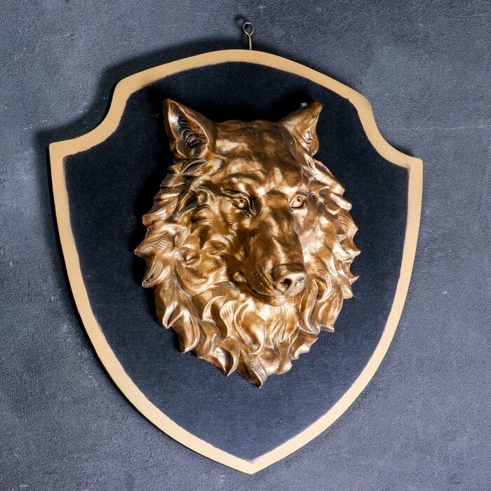 Панно "Голова волка" бронза, щит черный 40см от компании Интернет-гипермаркет «MOLL» - фото 1