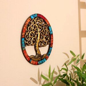 Панно настенное "Древо жизни" дерево, стекло 40х30 см