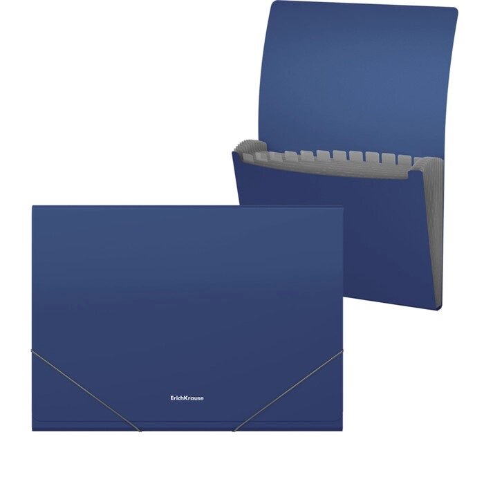Папка-картотека на резинке A4, 12 отделов, ErichKrause Matt Classic, синяя от компании Интернет-гипермаркет «MOLL» - фото 1