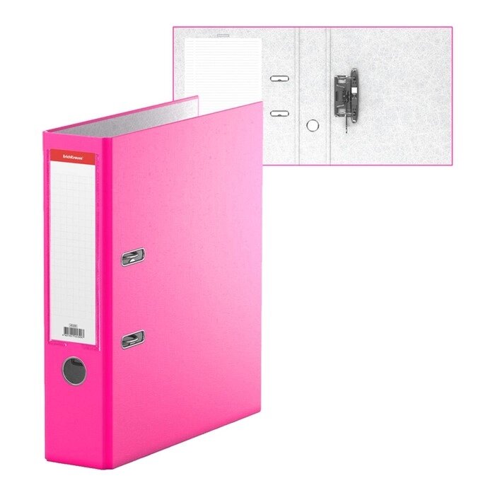 Папка-регистратор А4, 70мм Neon, собранный, розовый, пластиковый карман, картон 2мм, вместимость 450 листов от компании Интернет-гипермаркет «MOLL» - фото 1