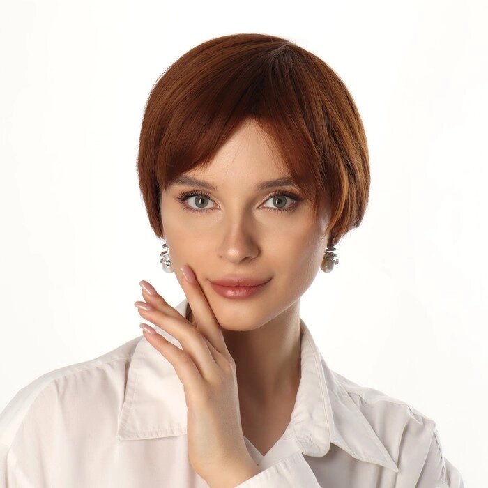Парик женский искусственный 16см с челкой волос матт 160гр рыжий SHT30 пак QF от компании Интернет-гипермаркет «MOLL» - фото 1
