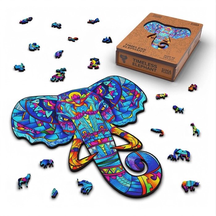 Пазл фигурный деревянный Timeless Elephant, размер 24х26 см, 183 детали от компании Интернет-гипермаркет «MOLL» - фото 1