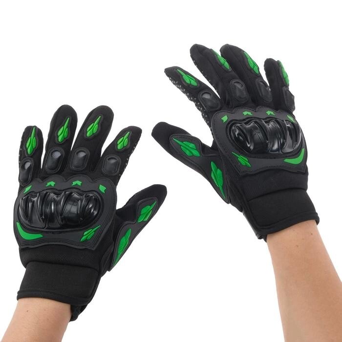 Перчатки для езды на мототехнике, с защитными вставками, пара, размер L, черно-зеленый от компании Интернет-гипермаркет «MOLL» - фото 1